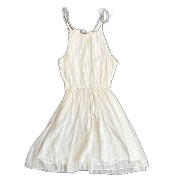 Abercrombie & Fitch Ivory White Gauzy Halter Sleeveless Strappy Mini Dress Sz S - Picture 2 of 16